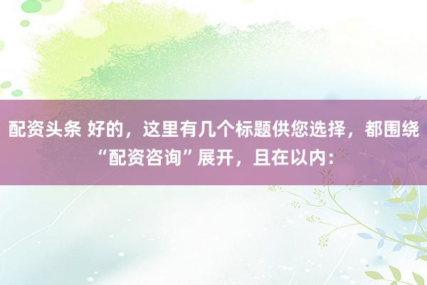 配资头条 好的，这里有几个标题供您选择，都围绕“配资咨询”展开，且在以内：