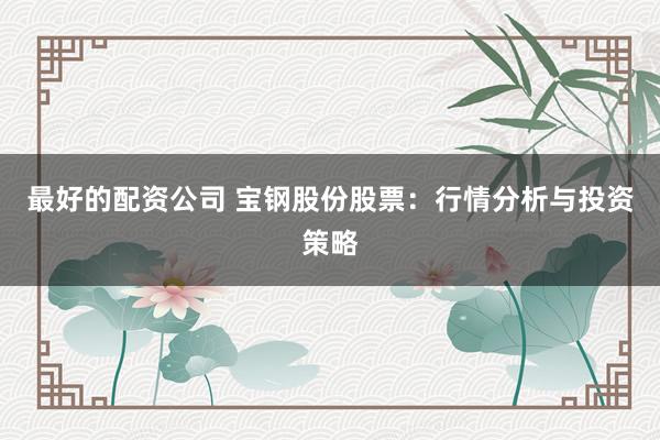 最好的配资公司 宝钢股份股票：行情分析与投资策略