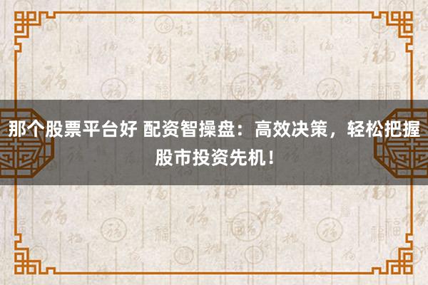 那个股票平台好 配资智操盘：高效决策，轻松把握股市投资先机！