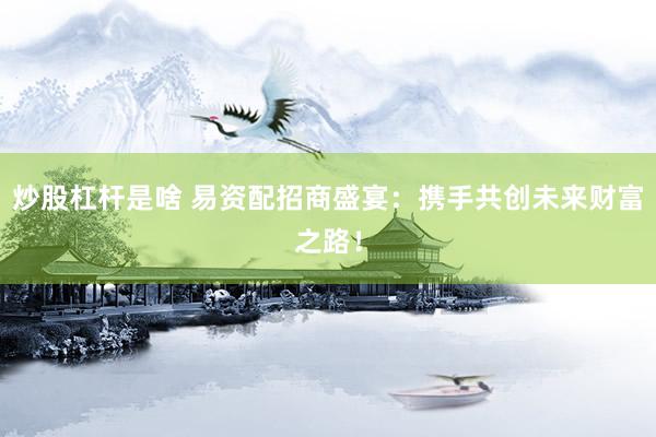 炒股杠杆是啥 易资配招商盛宴：携手共创未来财富之路！